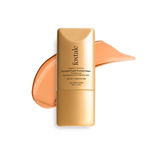 Image of Foxtale SPF 50 PA++++ Tinted Sunscreen, 04 Clay | In-Vivo Tested & UVA /B Protection | Niacinamide & Vitamin E | Daily Wear, Blurs Pores, Evens Tone, Matte Finish, Non-Greasy | All Skin Types | 50ml