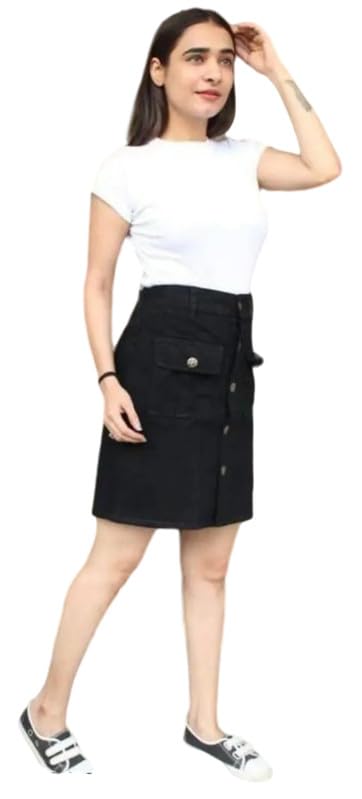 Women?s Denim Mid Rise Mini Skirt with Button Closure-picture-29