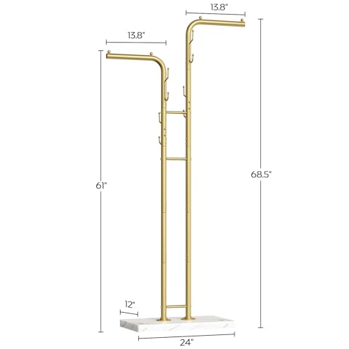 YATINEY Gold Coat Hanger Stand, Floor Standing Coat Rack, Entryway Coat Tree with 8 Hooks and Marble-Look Base, Modern Double-Pole Metal Clothes Rack for Entrance, Living Room, Bedroom, YM02DWY1 by YATINEY - Image 7