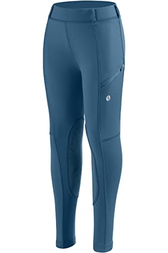 SANTINY Girls Horse Riding Pants with Zipper Pockets Kids Stretchy Equestrian Breeches Knee-Patch Youth Schooling Tights (Deep Blue_XL)