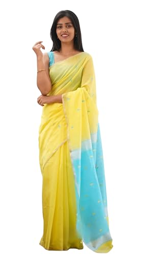 Image of Women's Cotton Woven Soft Sarees With Attach Blouse Piece.