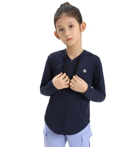 Girls UPF50+ Zip-Up Hoodie Sun Protection Jacket Hooded Lightweight Long Sleeve Shirt 3-12years2