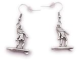 H-Customs Surfer Surferin Waveboard Pendientes Pendiente Colgante Metal Plateado