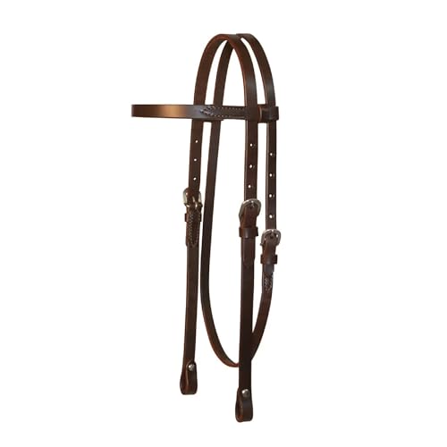 Circle Y Western Lightweight Classic Smooth Browband Headstall - Horse Size Smooth Tooling Single-Ply Leather with Stainless Steel Hardware 5/8
