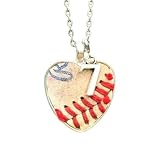 Personalized Number Baseball/Softball Necklace, Custom Antique Bronze Authentic Baseball Necklace with Seams Heart Necklace Gift for Baseball Enthusiast