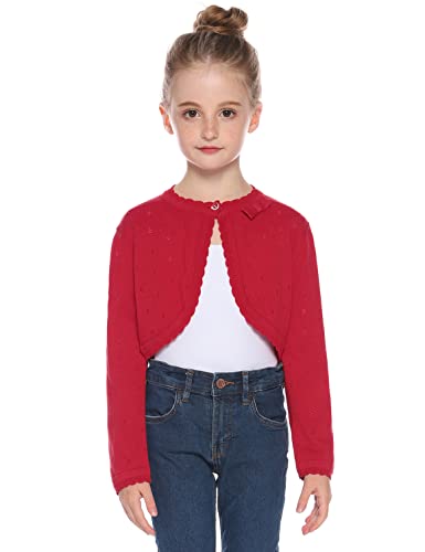 Marvmys Mädchen Strickjacke 100% Baumwolle Bolerojäckchen für Kinder Langarm Basic Bolero Schulterjacke Kurz Cardigan Top 110 Rot Cover