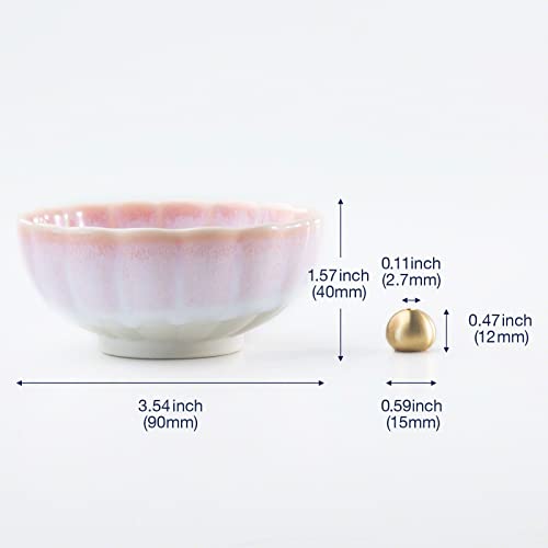 Asayu Japan Mini Sakura Lotus Incense Holder For Sticks 4.9 Inch (126 Mm), Traditional Made In Japan Small Ceramic Ash Catcher & Dettachable Brass Incense Burner Stand Set - Cherry Blossom Pink #TOP4