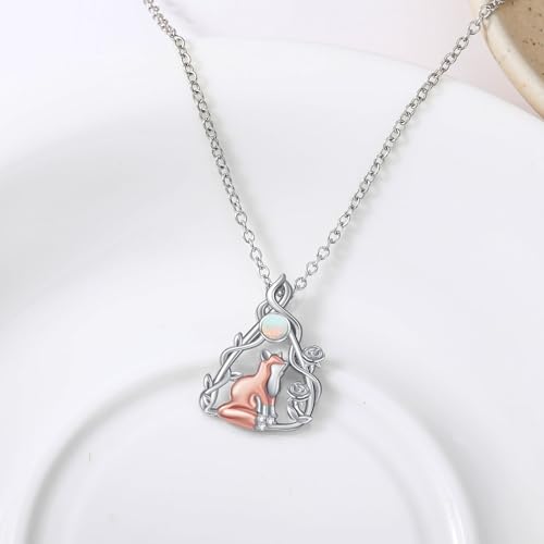 925 Sterling Silver Animal Companion Series Opal Necklace for men and Women Giraffe/Tiger/Dog/Cat/Bear/Deer/Cow/Fox4