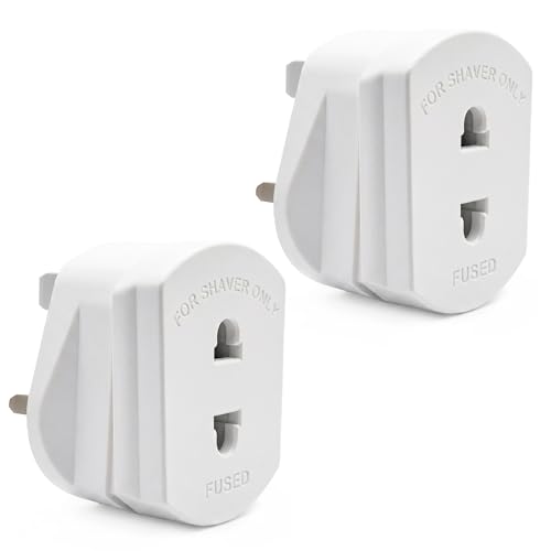 Double Dragon 2-Pack UK Electric Toothbrush & Shaver Plug Adapter | 2-Pin to 3-Pin Bathroom Converter | Supports UK EU Round & US Flat 2-Pin Plugs | 1A Fused | Compatible with Oral-B Braun Philips
