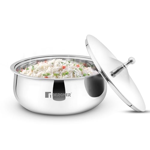 Image of Bergner Vienna Stainless Steel Hot Pot, 24 cm (2.5 L) Double Walled Serving Casserole with PU Insulated Stainless Steel Lid, Chapati Box,Cast Steel Knob, Food Grade, Keep Food Hot for Long Hours