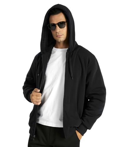 Image of SWISSWELL Men Zip Up Hoodies Sherpa Lined Jacket Heavyweight Fleece Sweatshirt Winter Warm Hooded Coat