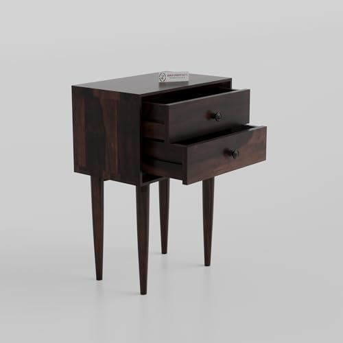 Image of Jangid Handicraft Solid Sheesham Wood Bedside Table for Bedroom | Wooden Bed Side Nightstand End Table with 2 Drawer Storage for Home & Living Room | Sofa Side Table | Rosewood,Walnut Finish