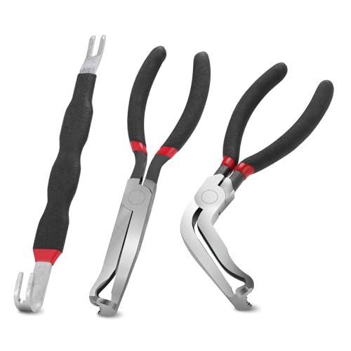WODHMIEY 3 Set Connector Removal Pliers Set – High Carbon Steel Straight & 60° Angled Disconnect Pliers with Dual-End Pry Tool for Vehicle Plugs, Ignition Wires, Hose Connectors, Tight Areas