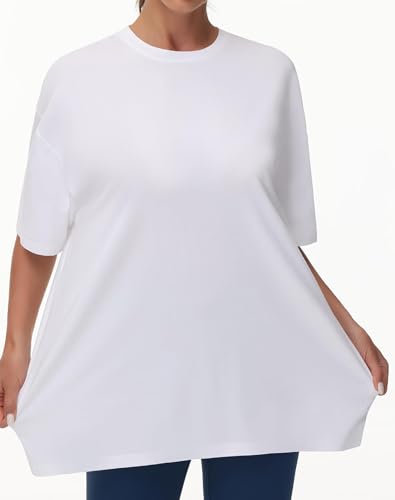 ذا جيم بيبول تي شيرت نسائي كاجوال كبير الحجم برقبة دائرية ضيقة واكمام قصيرة للتمارين الرياضية، لون ابيض، مقاس XL