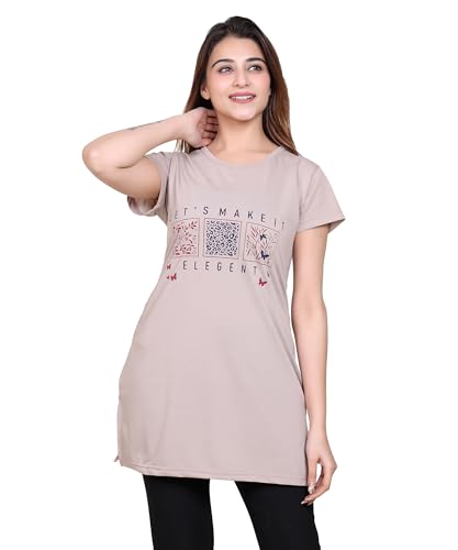 Image of DG Divine GirL Women's Cotton Printed Long Regular Fit Round Neck Top /T-Shirt /Tshirts