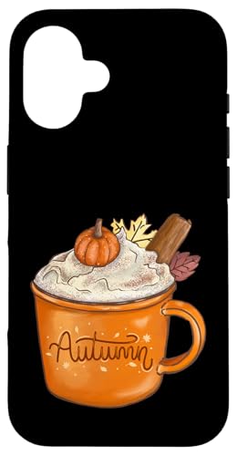 秋 カップ チョコレート コーヒー かぼちゃ シナモン クリーム リーフ ギフト スマホケース iPhone 16 用