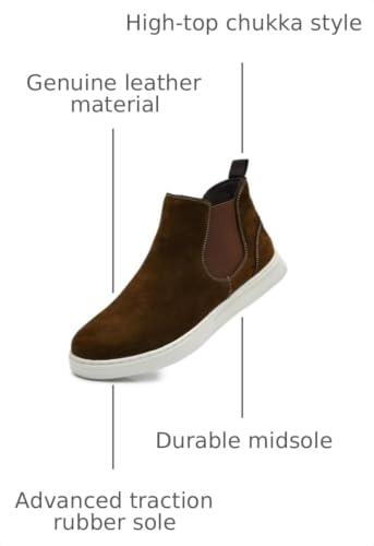 Image of Sneaker Shoes, Genuine Leather High-top Casual Chukka Dress Boots Khaki 9