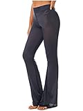 Doomiva Womens Zipper Crotch Elastic Long Flared Pants Yoga Sportwear Bell-Bottomed Trousers Dark Gray One Size