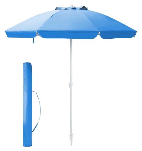 Ombrellone Da Spiaggia Grande Antivento 2.20 Metri Portatile Struttura In Acciaio A 8 Stecche Pieghevole Reclinabile Regolabile Altezza Puntale A Vite Resistente Uv Con Custodia A Tracolla - Blu