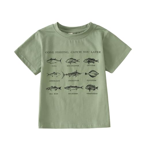 Ritatte Toddler Boy Gone Fishing Shirt Funny Fish Graphic Letter T-Shirt Kids Cute Farm Summer Short Sleeve Tees Tops