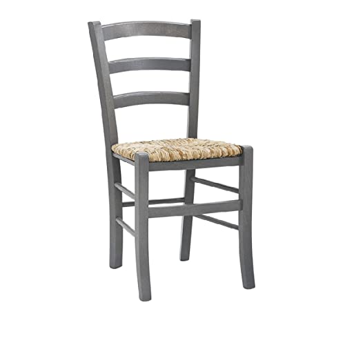 ZStyle - Venezia - Chaise en paille en bois coloré, pour restaurant, gîte, cuisine - vert, bleu, jaune, rouge (gris clair)