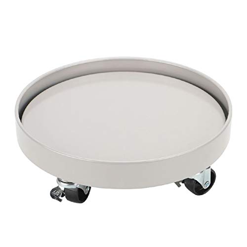 YUANCHUTOP Heavy Duty Rolling Plant Stand Tray with Casters - Metal Flower Pot Caddy for Indoor/Outdoor Use - 25cm Round Grey Planter Mover on Wheels