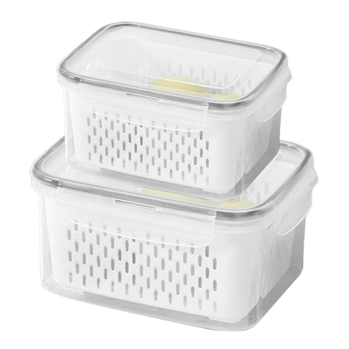 Genérico Contenedores Para Almacenar Fruta En - Juego De 2 Cajas Antifugas - Contenedores Apilables Para Conservar Productos Con Colador Extraíble - Para Masa Albóndigas Cocina Picnic