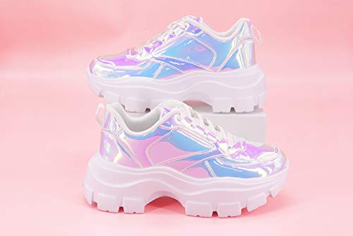 Image of LUCKY STEP Women Chunky Platform Dad Colorblock Casual Lace-Up Walking Sneakers