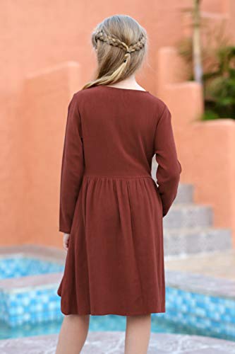 GORLYA Girl's Short Sleeve Button Up Pleated Waist Loose Casual Linen Midi Dress with Pockets for 4-12 Years Kids2