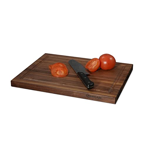 Consdan Black Walnut Butcher Block Cutting Board With Invisible Inner Handles, Usa Grown Hardwood, 1" Thick, 20" L X 15" W #TOP2