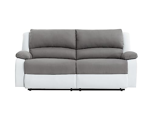 Canapé Relax 2 Places XL Inclinable Blanc/Gris Sajuco