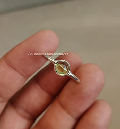 Natural 6 Mm Round Green Peridot Gemstone 925 Solid Sterling Silver Band Handmade Ring Women Teens Girls Birthstone Jewelry #TOP3