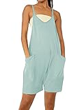 Yeokou Rompers For Women Cotton Stretchy Jumpsuits Adjustable Straps Overall Shorts with Pockets(Green-XL)