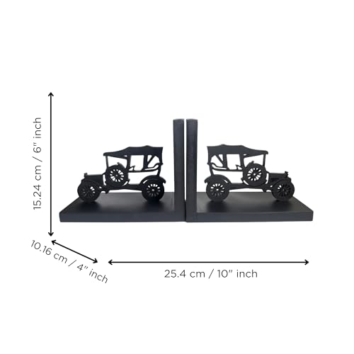 Image of eCraftIndia Wooden Book End with Jeep Showpiece for Home Decor Office Table | Gift for Housewarming Birthday