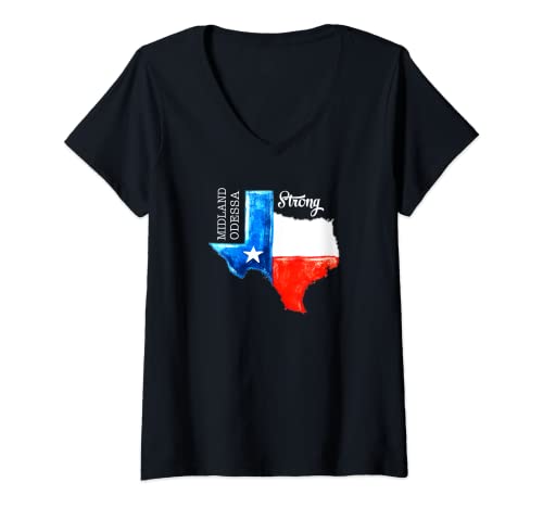 Womens Midland Odessa Strong Texas Map Flag Loving Men Women Gifts V-Neck T-Shirt