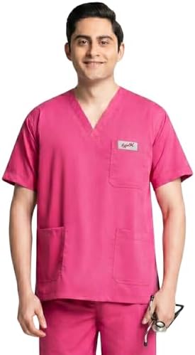 Mafatlal Antimicrobial V-Neck Scrub Top for Men | Poly Viscose Spandex Fabric | Two-Way Stretch | Professional & Comfortable | XXL | Light Pink