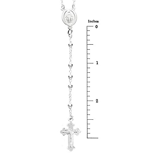 Ritastephens Italian Sterling Silver 3mm Rosary Bead Virgin Mary Cross Necklace, 20" - Image 5