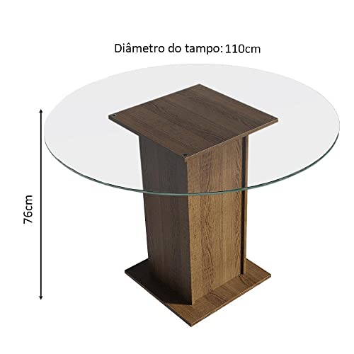 Conjunto Sala de Jantar Madesa Iris Mesa Tampo de Vidro Redondo com 4 Cadeiras - Rustic/imperial