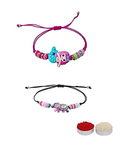 Image of El Regalo 2 PCs Cute Rakhis Set for Kids - Beautiful 2 Kids Rakhis Set for Girls & Boys with Roli Chawal, Message Card in Rakhi Gift Box for Little Brother /Niece /Nephew