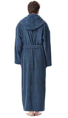 Arus Men's Hooded Classic Bathrobe Turkish Cotton Robe with Full Length Options, Ocean Blue Small-Medium