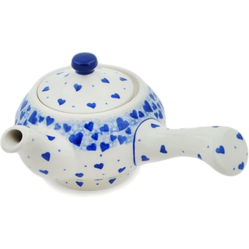Authentic Polish Pottery Tea or Coffee Pot in Cobalt Love Design Handmade in Boles?awiec Poland by Ceramika Artystyczna + Certificate of Authenticity