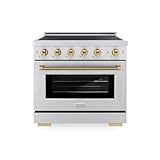 ZLINE Autograph Edition 36 in. 5.2 cu. ft. Paramount Induction Range with 5 Element Cooktop and Electric Convection Oven in Stainless Steel with Champagne Bronze Helix Handle and Knob Accents