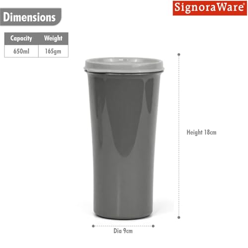 Image of SignoraWare Monarch Stainless Steel Tumbler | Airtight & Leakproof | Easy to Carry & Clean | Ideal for Cold Beverages | Perfect for Office, School, Home & Outdoor Use (650ml | Grey)