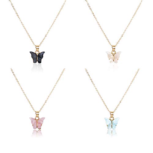 Acrylic Butterfly Necklace Set, 4pc Adjustable Butterfly Chain, Cute Butterflies Necklace for Women Girls (4pc Butterfly Necklace Set)