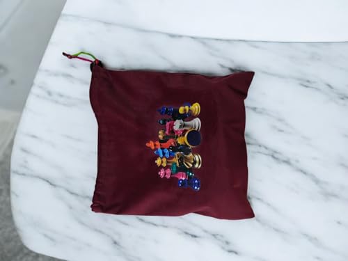 Image of Standard Chess Pieces with Valvat Pouch Which is Having Lock I Printed Valvat Pouch for Chess Pieces I Chess Pieces with Chess Bag only I Standard Tournament Pieces