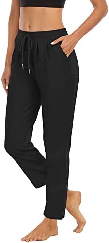 Lounge Pants for Women High Waist Straight Leg Yoga Joggers Lightweight Casual Athletic Workout Trousers with Pockets Sweatpants For Women Black XL — view 2