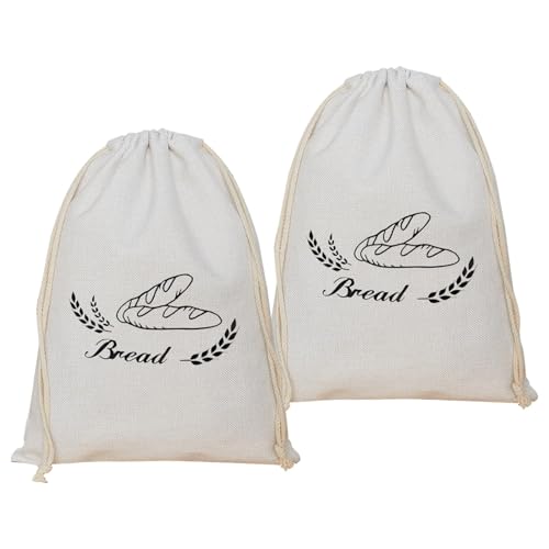 2-Pack Reusable Linen Bread Bags with Plastic Lining - Keeps Homemade Bread Fresh (42cm x 32cm)