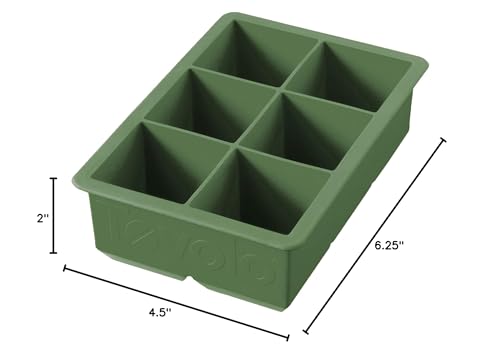 Tovolo Large 2” King Cube Ice Tray Pesto Green Ice Cube Trays for Whiskey Cocktails Smoothies, Big Square Ice Cube Mold Silicone Freezer Tray for Perfect Rock Cubes BPA Free Dishwasher Safe
