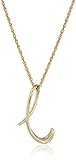 Amazon Collection 14k Gold Over Sterling Silver 'L' Cursive Initial Pendant Necklace, 18'