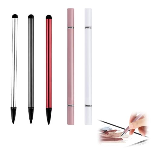 NHQZ 5 Piezas Punteros para móviles Tableta capacitiva universal 2 en 1, lápiz óptico para pantalla táctil ampliamente compatible con todos los dispositivos con pantalla táctil capacitiva